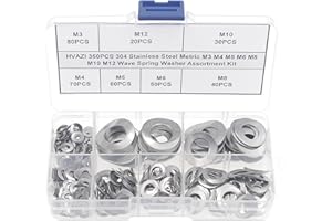 HVAZI 350PCS Metric M3 M4 M5 M6 M8 M10 M12 304 Stainless Steel Wave Spring Washer Assortment Kit