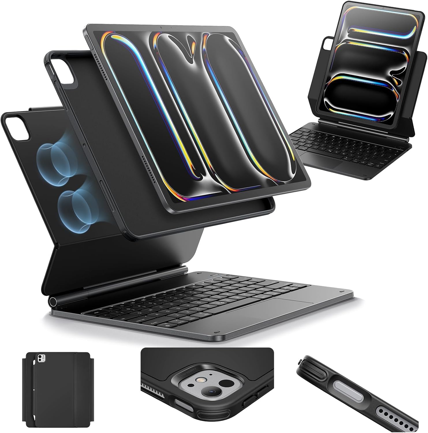 Photo 1 of ESR iPad Pro 13 Inch Case with Keyboard (M5/M4, 2025/2024), iPad Pro 13 Keyboard Case with Easy-Set Magnetic Stand, Portrait/Raised Modes for iPad Pro 13, Removable, Rebound 360 Series, Black