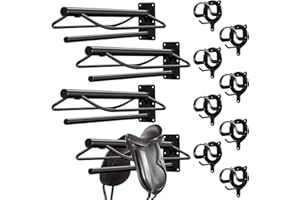 Paterr 12 Pack Saddle Rack Wall Mount with Pad Bar Horse Bridle Rack Metal Bracket Bridle Hooks Detachable Portable Saddle Stand Tack Storage for Western Horse Trailer Stall Supplies Accessories