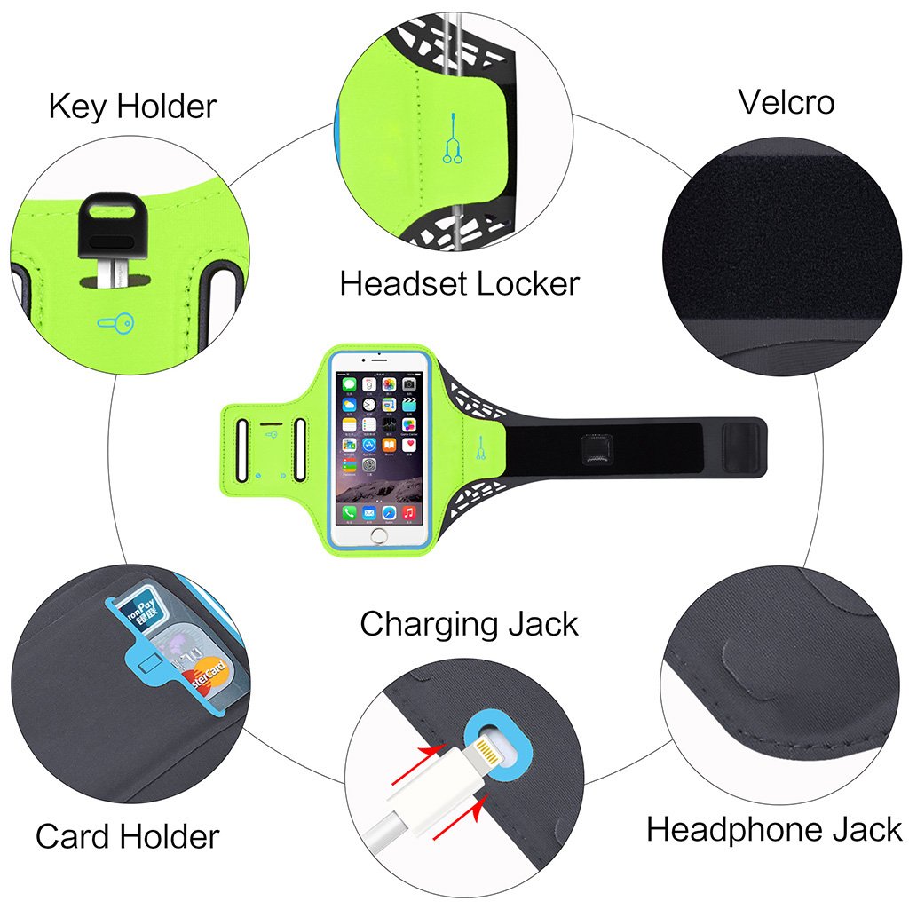 Sportarmband Handyhülle Running Armband Schutzhülle Armhalter Armtasche für Iphone 6 Plus / 6S Plus / 7 Plus Samsung Galaxy Note 5 4 3 Hinweis Edge S5 S6 S7 Edge Plus joggen Laufen Gym Radfahren Sport Band Dual Arm-Größe Slots wasserfeste S