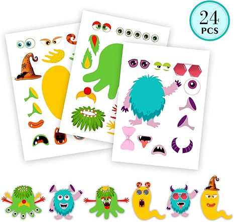 Amazon Co Jp 子供用ハロウィンパーティー記念品 モンスターステッカー24枚パック キッズクラフトバルク パーティー 用品デコレーションギフトゲーム 誕生日 学校 幼稚園 おもちゃ