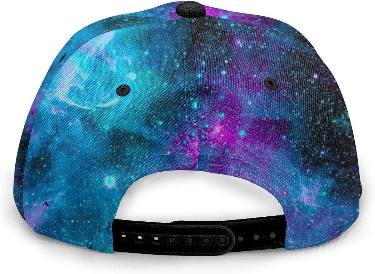 BWBFVPW Adjustable Snapback Hat Unisex Hip Hop Flat Brim Baseball Cap Blue and Purple Galaxy: Clothing