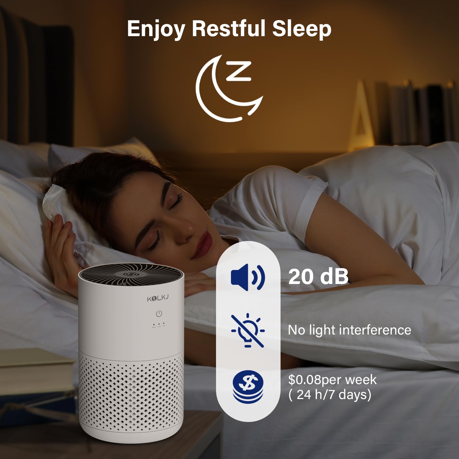 Air Purifiers for Home Bedroom,KQLKJ H13 True HEPA Air Purifier with Fragrance Sponge for Better Sleep, Pollen, Smoke, Dusts, Pets Dander, Odor, Small Air purifier for Office,Dorm Room(White)