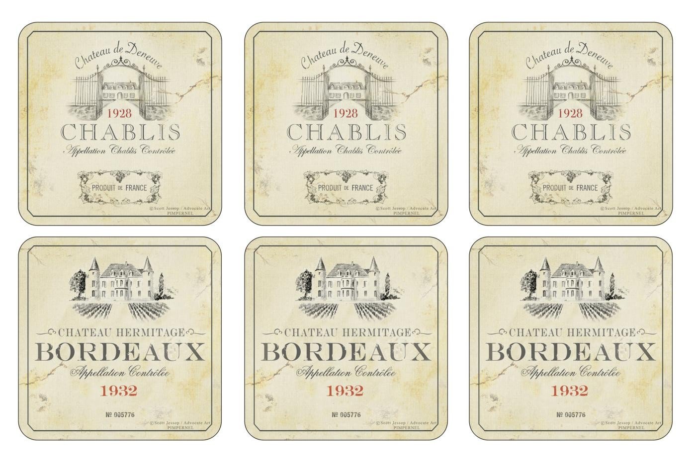 Pimpernel Set of 6 Coasters - Cork-Backed Drink Coasters with Heat Resistance and Stain Protection, Vin de France Design, Perfect for Tea, Coffee, and Everyday Use. 10.5 x 10.5cm