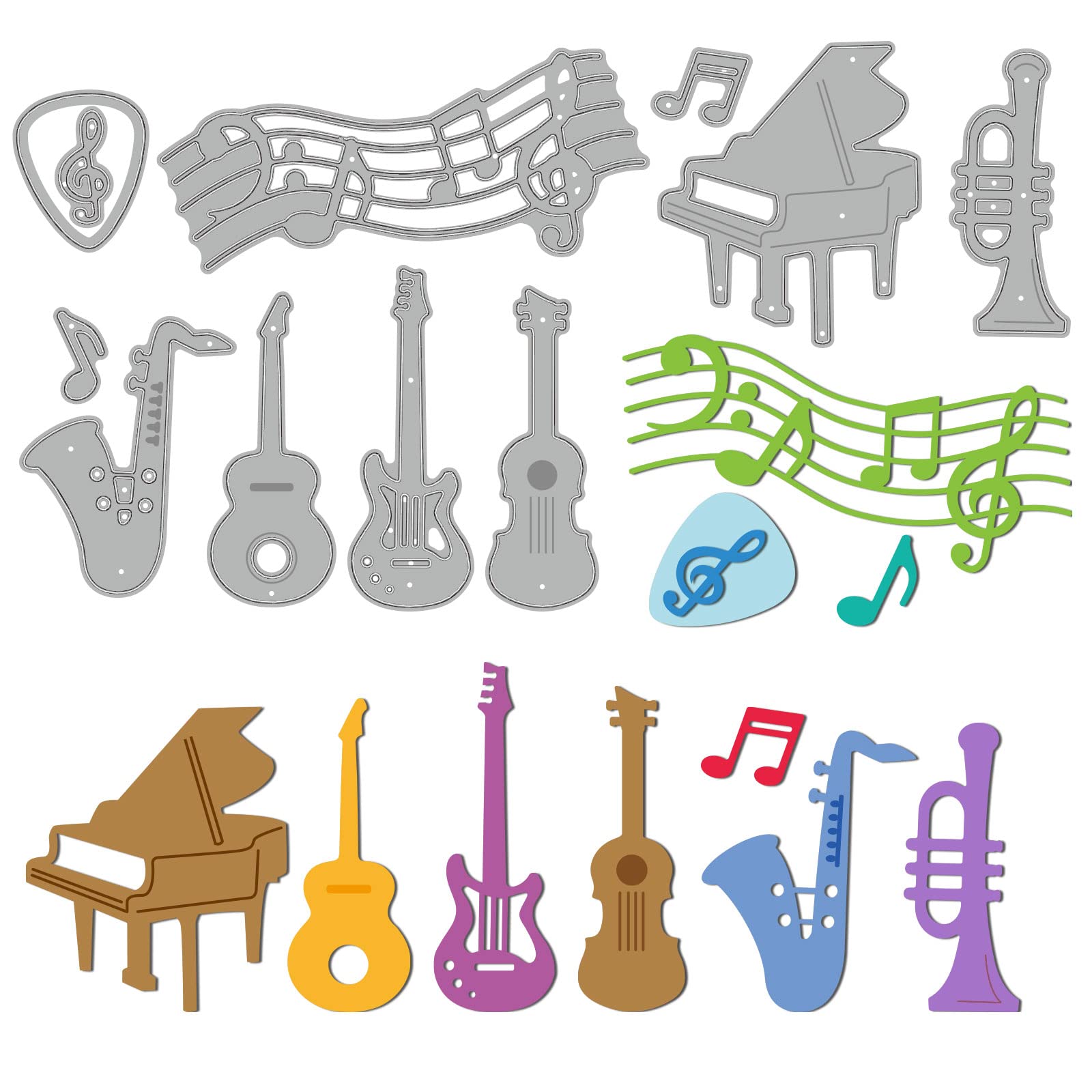 GLOBLELAND Musical Instrument Piano Guitar Cutting Dies for Music Lover Western Instruments Dies Cuts Template for Decorative Embossing Paper Card DIY Scrapbooking Album Craft Decor