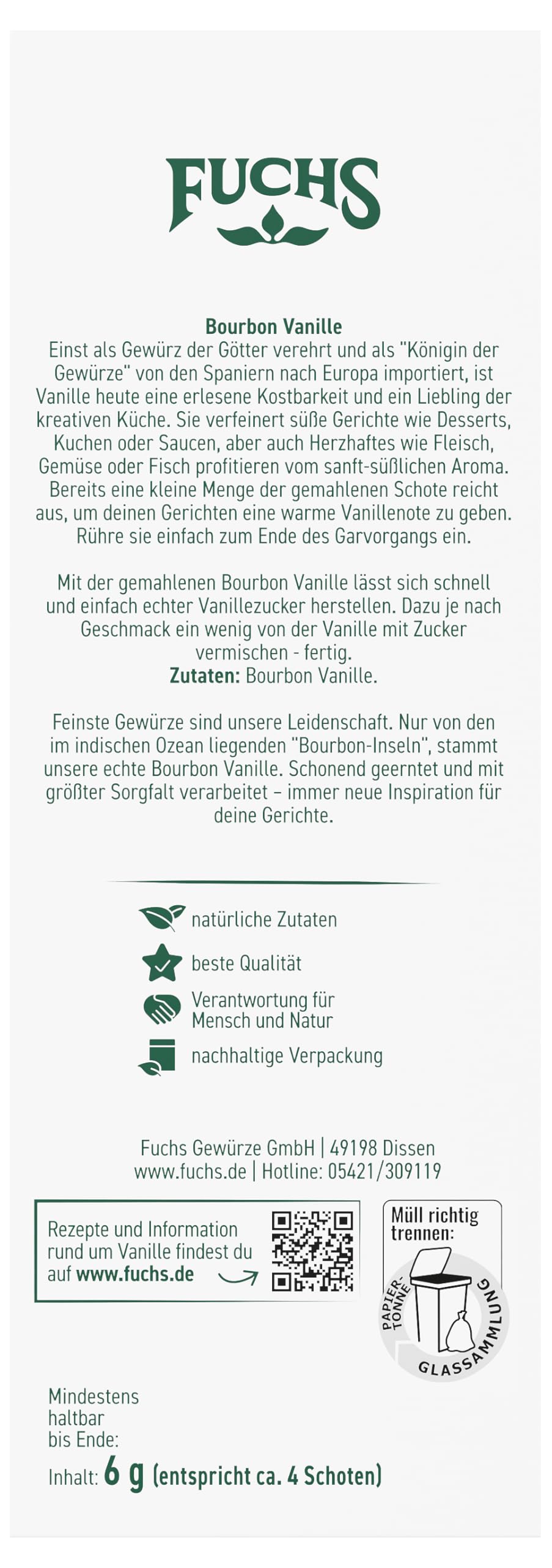 Fuchs Gewürze - Bourbon Vanille gemahlen | Aus natürlichen Zutaten | In recyclebarer, wiederverschließbarer Verpackung | 6 g im Glas 2