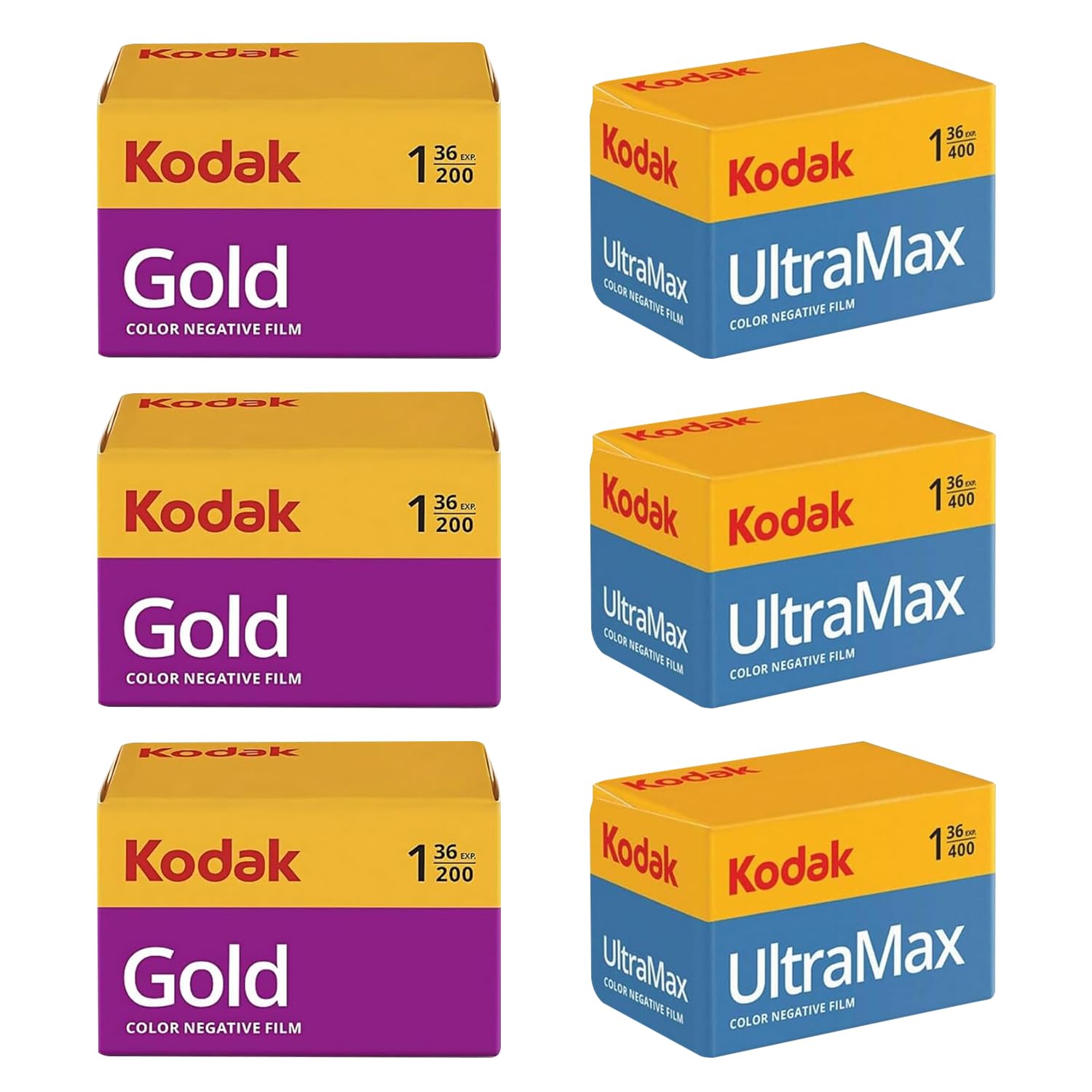 Kodak Ultramax 400 35mm Film 3 Pack & Kodak Gold 200 35mm Film 3 Pack Bundle (6 Total Rolls) 36exp for 35mm Film Camera 35mm - Kodak Film- Balveli Microfiber Cloth - 35 mm Film roll- Camera Film-