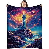 SKT T1 Magic Lighthouse Blanket, Colorful Seaside Landscape Throws, Soft Fleece Flannel for Bed & Sofa, 50"x40"
