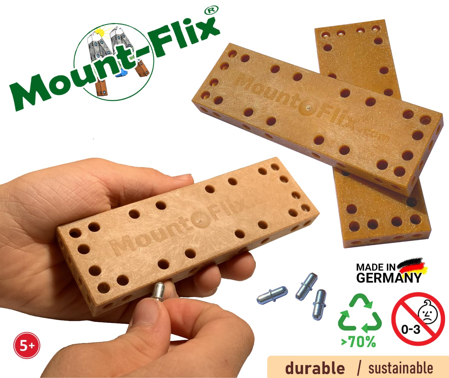 Mount-Flix Konstruktionsspielzeug 160 Flexible Bausteine ab 5 Jahre, Baukasten Lernspielzeug für Jungen Mädchen, Steckspiel inkl. Zange, Made in Germany, nachhaltiges Kreativspielzeug 7