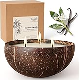 Viyffo Non Toxic Soy Candle for Women - Vanilla & White Musk, 12oz Large 3 Wick Scented Candle, Natural Coconut Shell Jar Perfect for Winter Home Decor & Unique Nature Gift