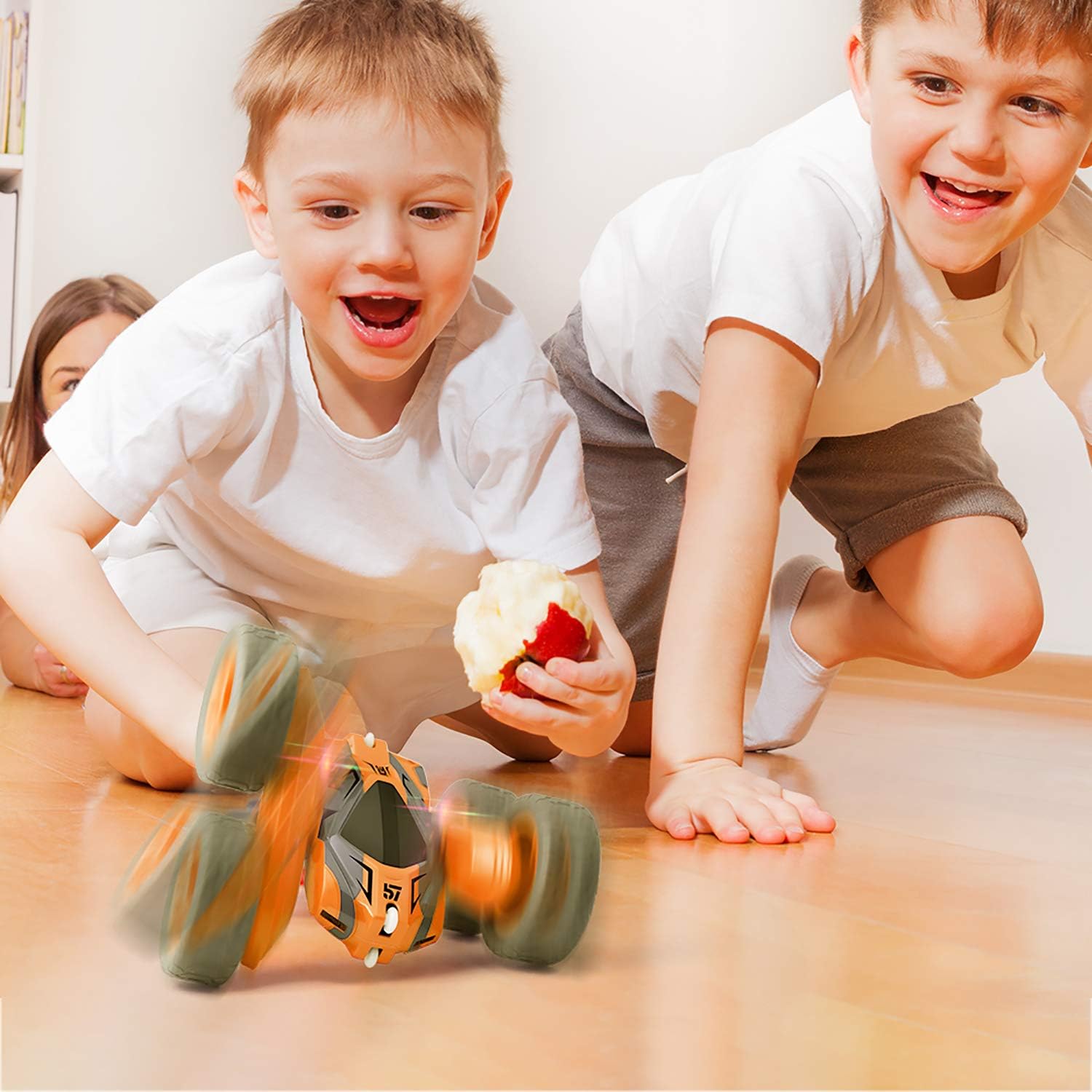 Tecnock Remote Control Car for Kids,360 ° Rotating Double Sided Flip RC Stunt Car,2.4Ghz 4WD Toy Car with Rechargeable Battery for 45 Min Play,Great Gifts for Boys and Girls(Orange): Toys & Games