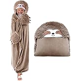 TOYSYM Wearable Hooded Blanket for Adults Soft Warm Cozy Plush Flannel Throw & Sherpa Hoodie Cloak Wrap Gifts for Adults