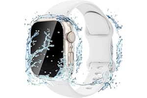 LASLLAVES 3 In 1 Waterproof Privacy Case Built-in Anti-Spy Tempered Glass Screen Protector with Silicone Soft Band Wrist Straps for Apple iWatch Series 4 5 6 SE 7 8 9 10 Ultra