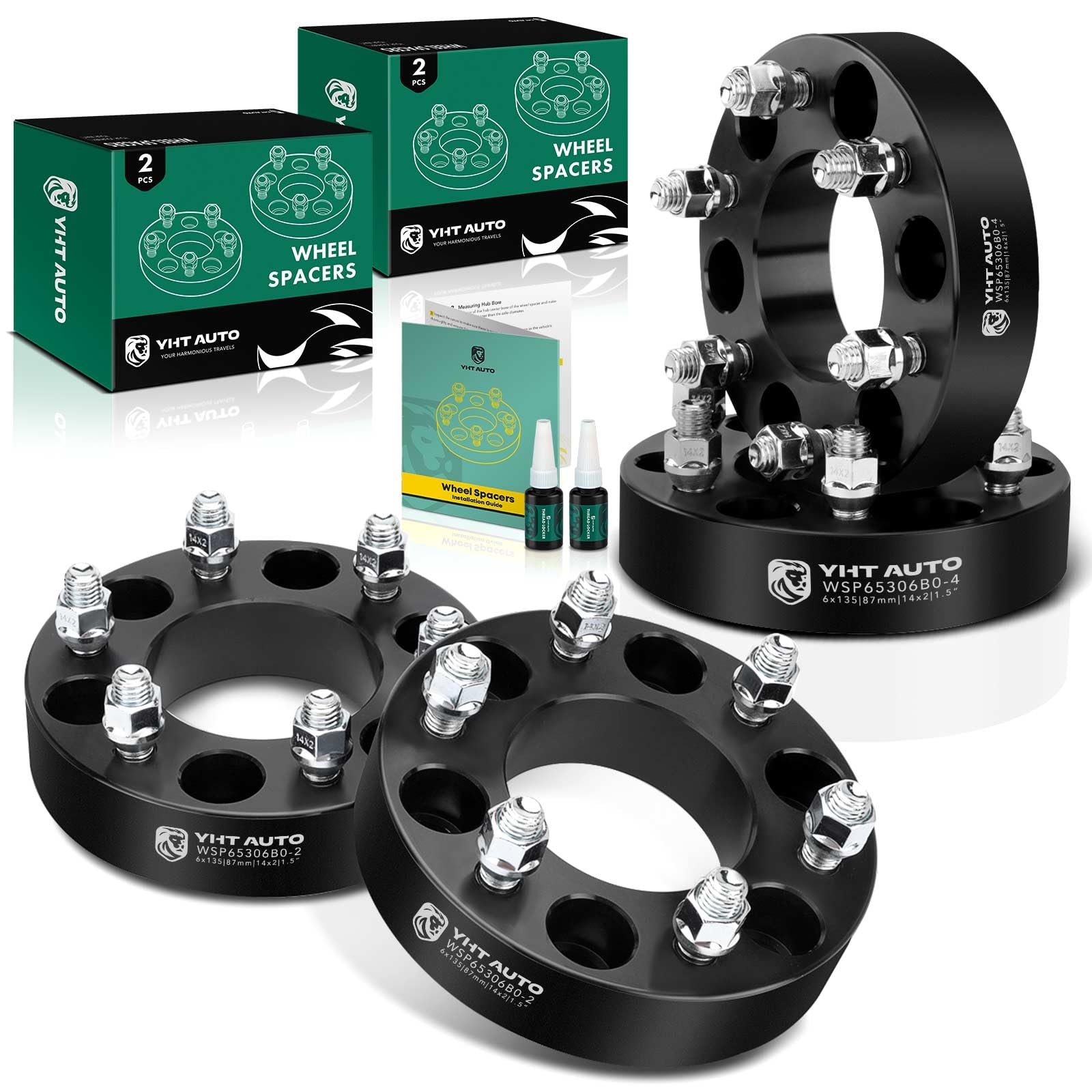Photo 1 of YHTAUTO 6x135mm Wheel Spacers 1.5 inch Fits 2003-2014 Ford F-150, Expedition & Lincoln Navigator, Mark LT, Forged Tire Spacers 38mm with M14x2 Studs 87mm Center?Bore, Not Hubcentric, 4PCS, Black