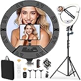 22" Foldable Large Ring Light with Stand for iPhone iPad,75" Tripod with Overhead Shooting Bracket 50W 6500K 4 Clips/LCD Display/2 USB PortsTattoo Barber Makeup Studio Video Photography Lighting