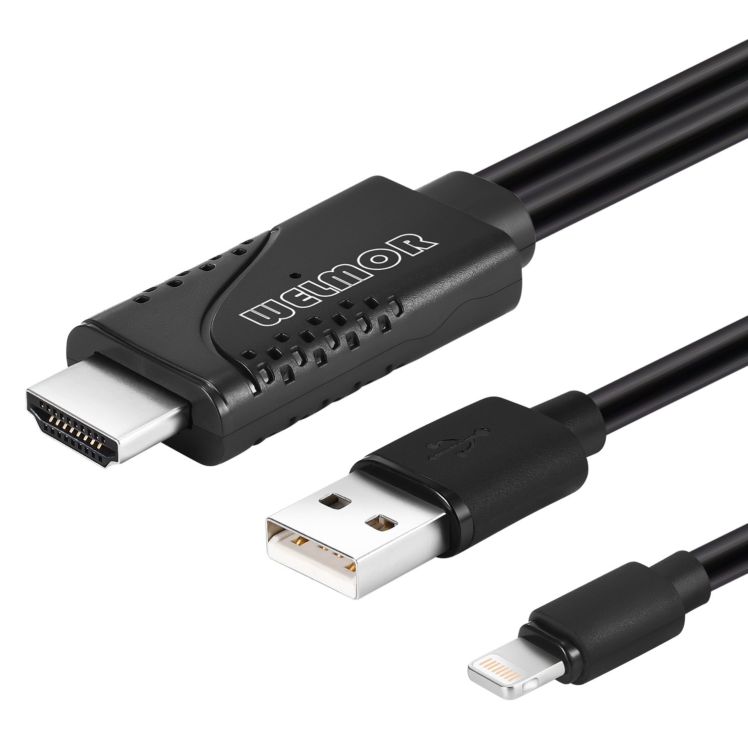 Welmor 6.6ft HDMI Adapter Cable,High Speed HDMI 1080P HDTV Adapter Cord Compatible with iPhone X/8/7/6/plus,iPad,iPod to HDMI Cable,Plug and Play(Black)