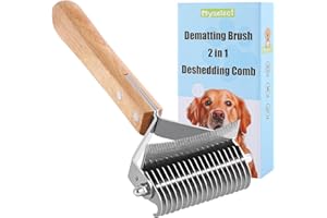 MYSELECT Dog Grooming Brush for Shedding, 2 in 1 Undercoat Rake and Dematting Comb for Double coated and Longer Haired Dogs/Cats, Deshedding Tool and Dog Hair Deshedder Rake, Reduce Shedding by 95% (Large)