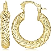 TAKUGI 14K Gold Hoop Earrings Gold Earrings for Womens Hoop Earring Spiral Thick Jewelry Click-top Closure 21mm