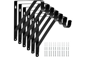 HIFLORA Closet Rod Bracket Heavy Duty Total Up to 300 lbs (6-Pack)- Wall Mounted Shelf Supports for Closet, Garage, Laundry, Rust-Proof Metal with Screws & Anchors, Black