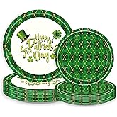 32 Pcs St. Patrick's Day Paper Plates Irish Green Plaid Shamrock Round Disposable Plates Dinnerware Lucky Clover Decorative Dessert Dinner Plate for Irish Holiday Party Decorations Supplies (7"& 9")
