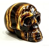 2 Inch Crystal Skull Handmade Carved Statue, Natural Stone Skull Figurine for Home Office Art Room Decoration, Reiki Healing Chakra Ornament (2-inch Skull Head Tiger's Eye)