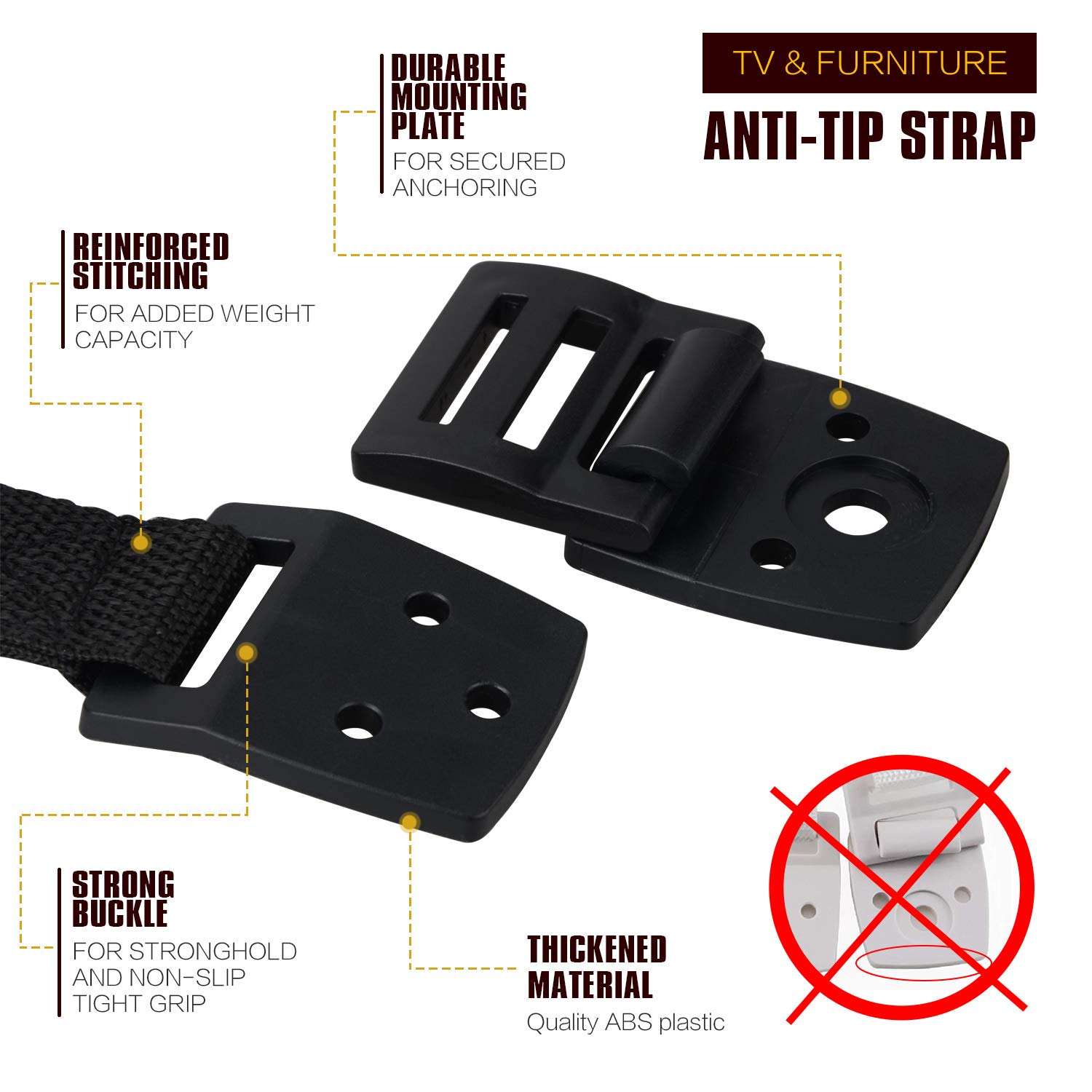 COCOLi Anti-Tip Furniture Straps, Adjustable TV Safety Straps, 8 Pack Wall Anchor for Earthquake Resistant, Heavy Duty Mounting Straps for Baby Proofing & Child Safety (Black, ) : Baby