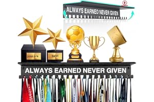 iBobbish 20 Hooks Sports Medal Hanger Display, Heavy Duty Metal, Non-Slip, Wall Mount, 16x3.78x0.12 inches, 22-33lbs Capacity