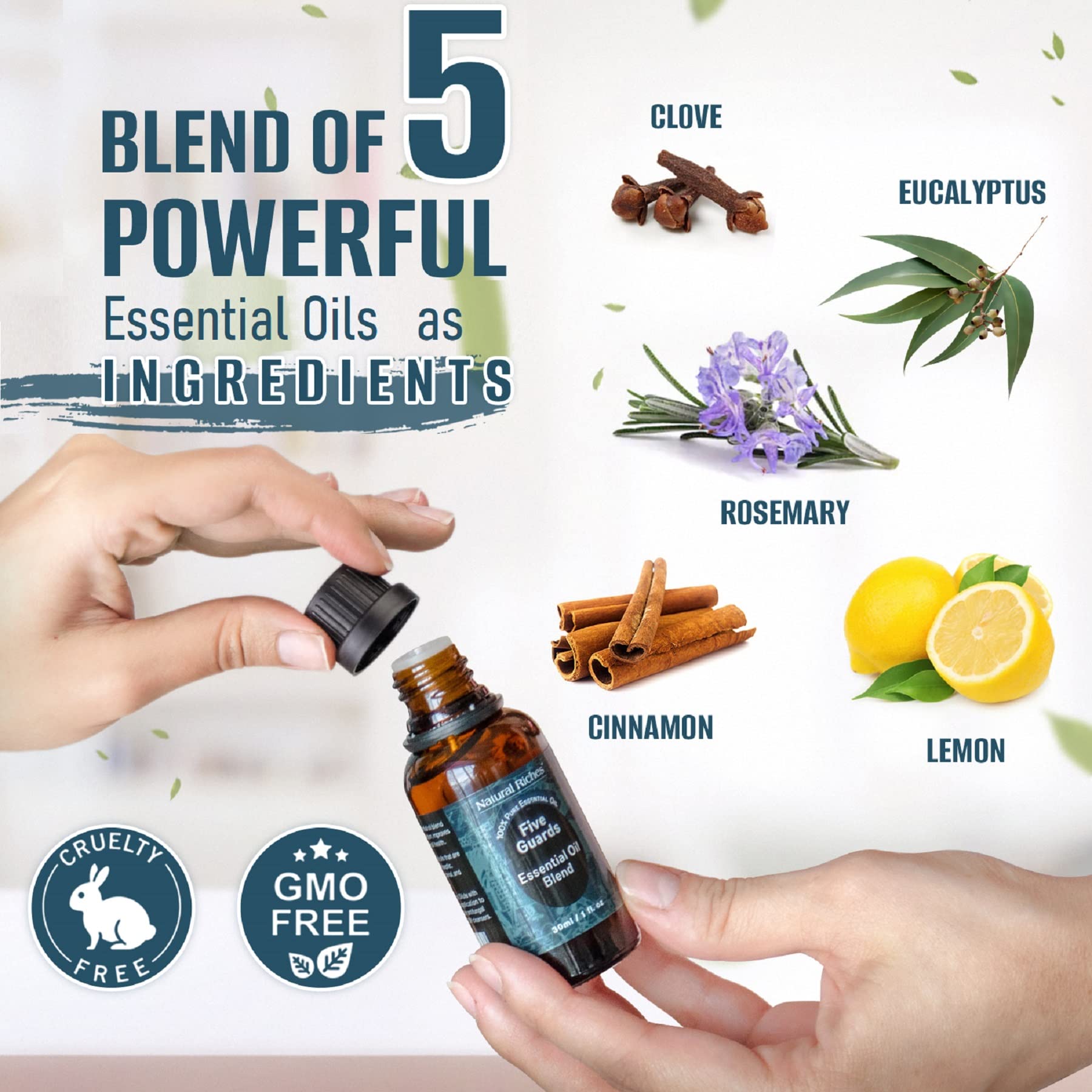 Natural Riches Five Guards Essential Oil Blend for Health Shield Aromatherapy with Clove Cinnamon Lemon Rosemary Eucalyptus Oil - 30ml