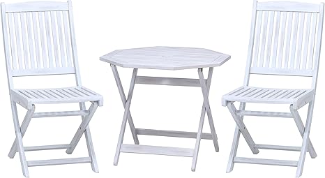 Amazon Co Jp ガーデンテーブルセット ガーデンセット 3点セット 2人用 木製 折りたたみ パラソル穴付き 八角形 ホワイト ホーム キッチン