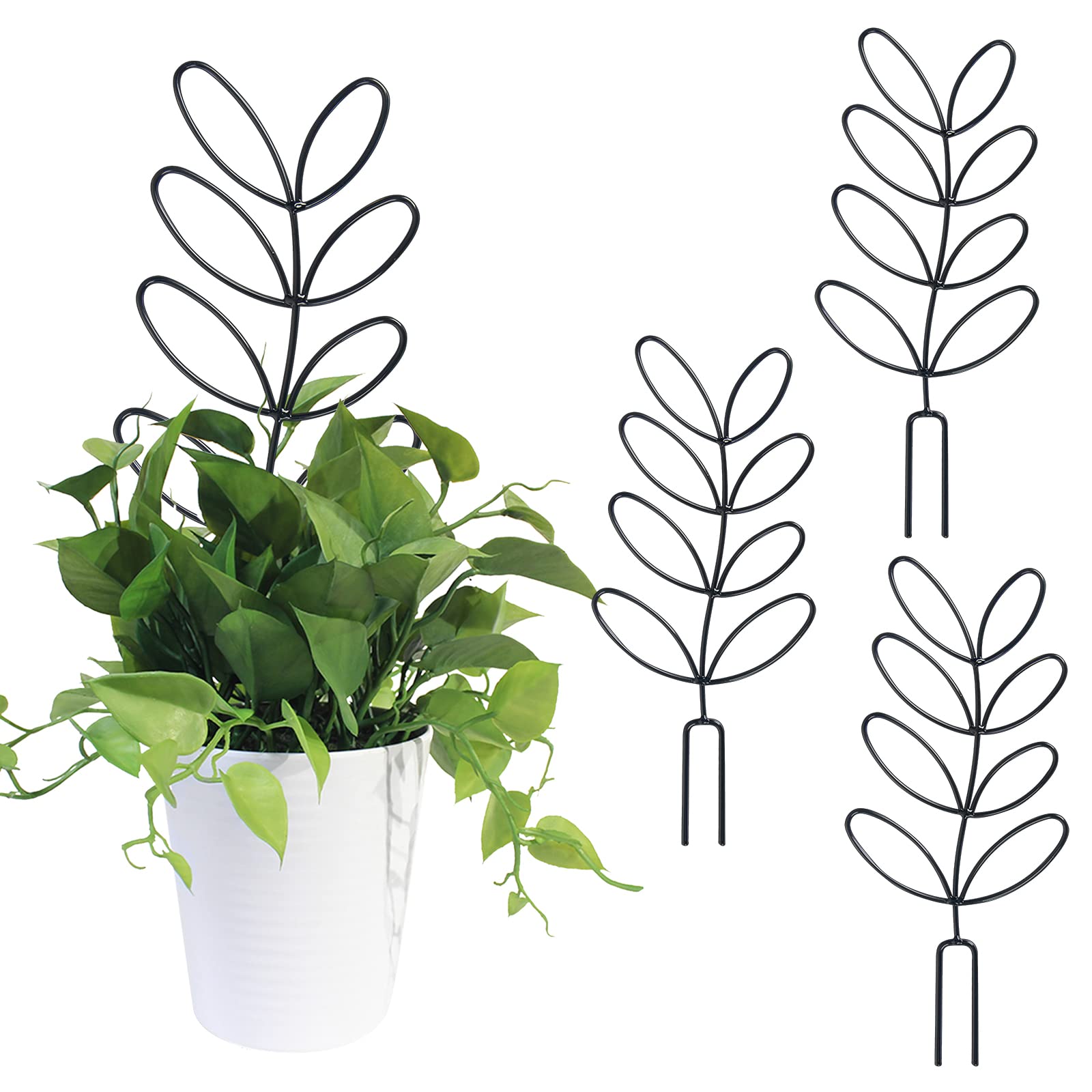 OPUHOHR 3 Pcs Leaf Shape Plant Trellis for Climbing Plants, 12.2inch Plant Trellis Indoor, DIY Climbing Trellis Flower Pots Supports for Garden Potted Plantfor Flowers Indoor Outdoor