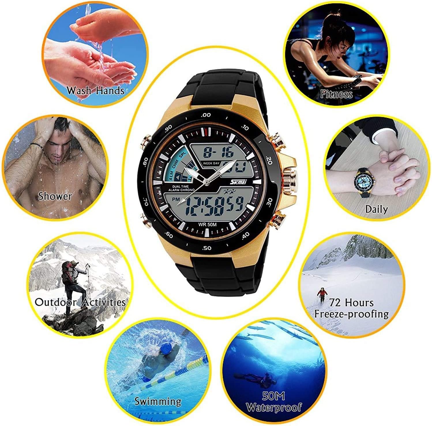 Carrie Hughes Men's Digital Watch 50M Waterproof Large Dual Dial Multifunction Analog Military Outdoor Sports Electronic Watch Calendar Day Date CH031: Sports & Outdoors