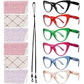 BONCAMOR 6 Pack Fashion Cat Eye Reading Glasses for Women Blue Light Blocking Oversized Spring Hinges Computer Readers