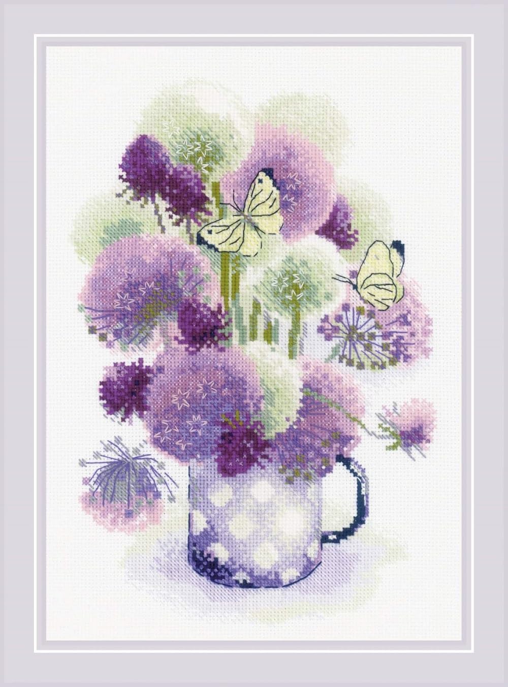 RIOLIS Counted Cross Stitch Kit 8.5"x11.75"-Purple Allium (14 Count)