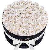 UFOREVER ROSES 40 Pieces Preserved Roses in Suede Box, Flowers for Mothers Day, Preserved Flowers Gift for Women, White