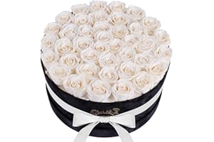 UFOREVER ROSES 40 Pieces Preserved Roses in Suede Box, Flowers for Mothers Day, Preserved Flowers Gift for Women, White