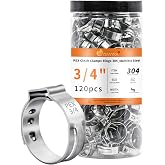 WYSIWYKA 120pcs 3/4 inch PEX Cinch Clamps Rings, 304 Stainless Steel Pex Crimp Rings, Heavy Duty Thickened Single Ear Hose Clamps for PEX Tubing Pipe Fitting Connections