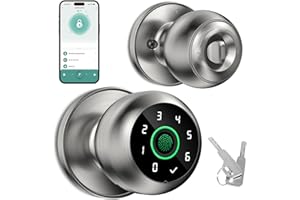 HEI LIANG Fingerprint Door Lock - Fingerprint and Keypad Input Smart Door knob, App Controlled Biometric Door Lock, Keyless Entry, Bedroom, Office, Hotel, Apartment Auto Door knob (Satin Nickel)