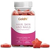 GoldN™ Hair, Skin & Nails Premium Gummies with Collagen | 2,500 mcg Biotin, Fish Collagen, Vitamins A, C, D, E & Zinc | Non-GMO, Allergen-Free | Raspberry Flavor | 60 Gummies (30-Day Supply)