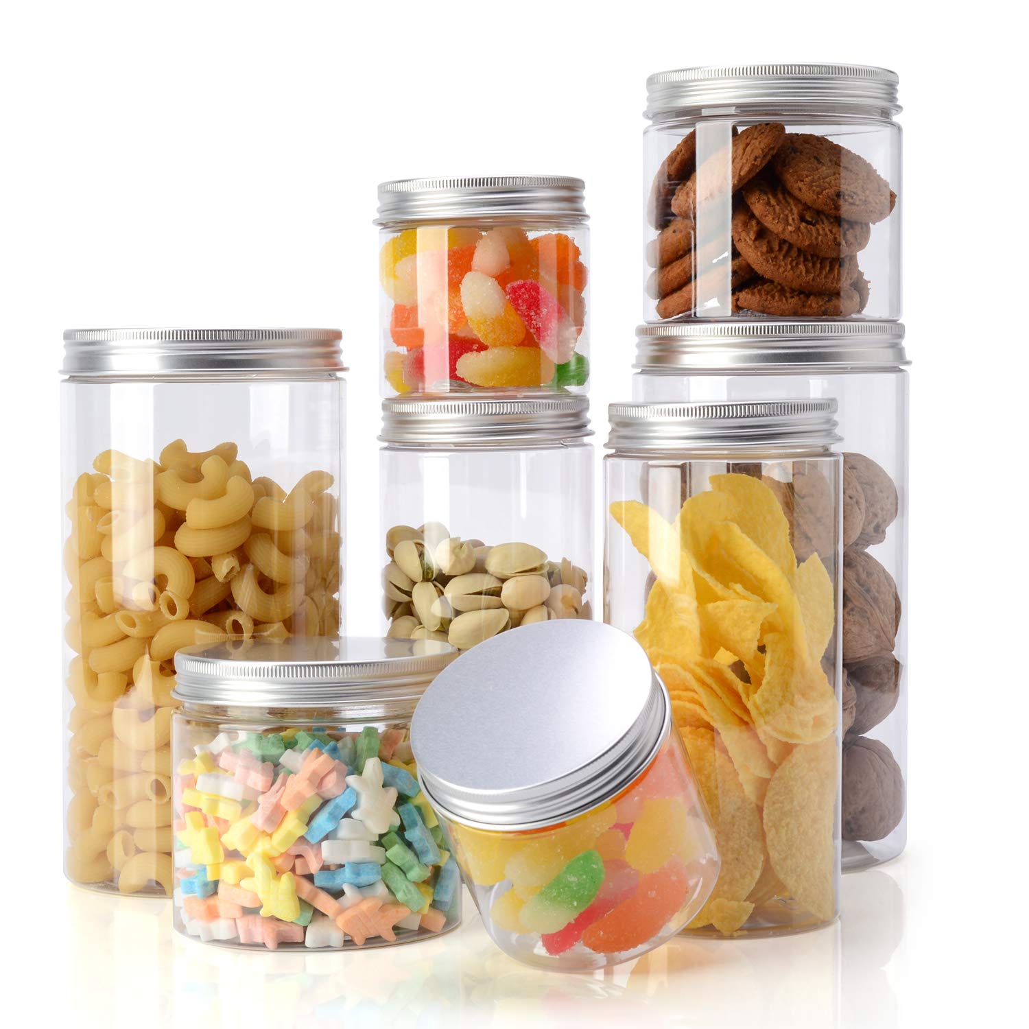 Topmener Storage Jars Plastic Jars with Lids kitchen Food Storage Jars Containers Airtight with Labels for Dry Food Tea Coffee Sugar... 8 Pack (1000ml 500ml 350ml 200ml) - Reusable