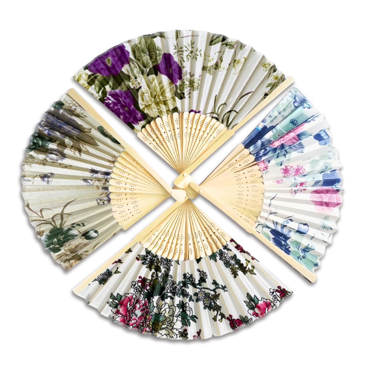 Photo 1 of YARRD Pack of 4 Handheld Folding Fan Silk – 15 Inch Rose Print Chinese Silk Hand Fans for Women Foldable Hand Japanese Accessories for Decor Festival Dance Event Wedding