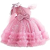 Lamgool Toddler Baby Girls Pageant Formal Dress Ruffle Tulle Elegant Bow Tutu Princess Ball Gown for Birthday Prom Party