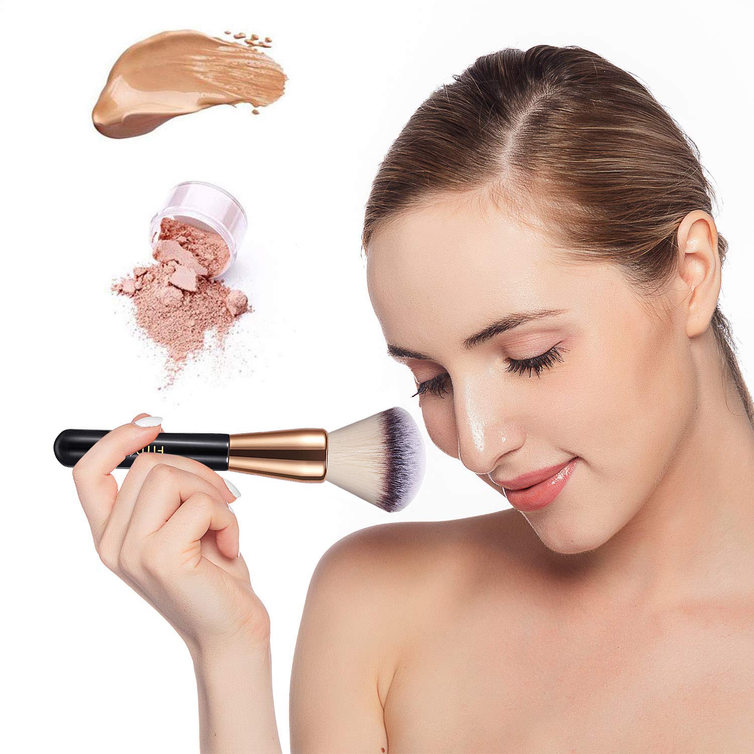 Powder Makeup Brush, FITDON Kabuki Brush for Face Large Coverage Mineral Powder Bronzer Foundation Blending Blush Buffing: Beauty