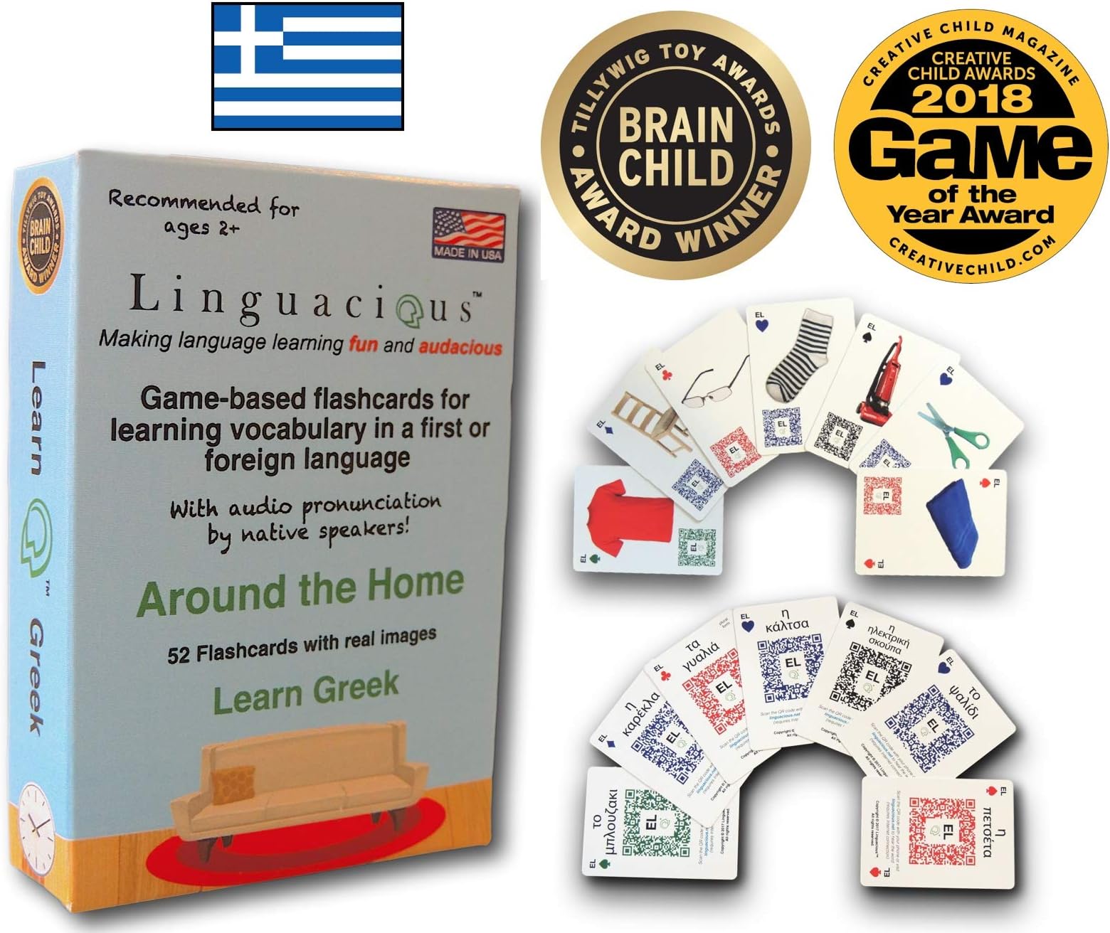 Linguacious Award-Winning Around The Home Greek Flashcard Game - with Audio!