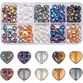 SOFPLATE 1 Box 160Pcs 10 Colors Glass Heart Shaped Beads Electroplated Glass Beads 8mm Colorful Crystal Metallic Plated Small Spacer Loose Bead for Jewelry Making Bracelet Necklace Beading DIY Craft
