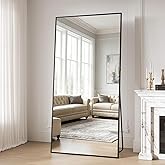 FlyEcho Large Full Length Mirror, 71"x30" Floor Mirror with Stand, Big Full Body Mirrors for Bedroom, Hanging Mounted for Living Room Cloakroom, Shatterproof Tempered Glass Floor Mirror, Black