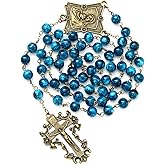KOMI Rosary Beads Catholic for Women Gemstone Rosary Beads Necklace with Crucifix Cross Crystal Pearl Rosary Rosarios Catolicos Catholic Gifts