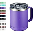 MEWAY 12oz Coffee Mug With Handle and Sliding Lid,Stainless Steel Travel Tumbler Cup with Handle,Double Wall Vacuum Insulated Camping Cup for Hot & Cold Drinks Tea (Purple,Set of 1)