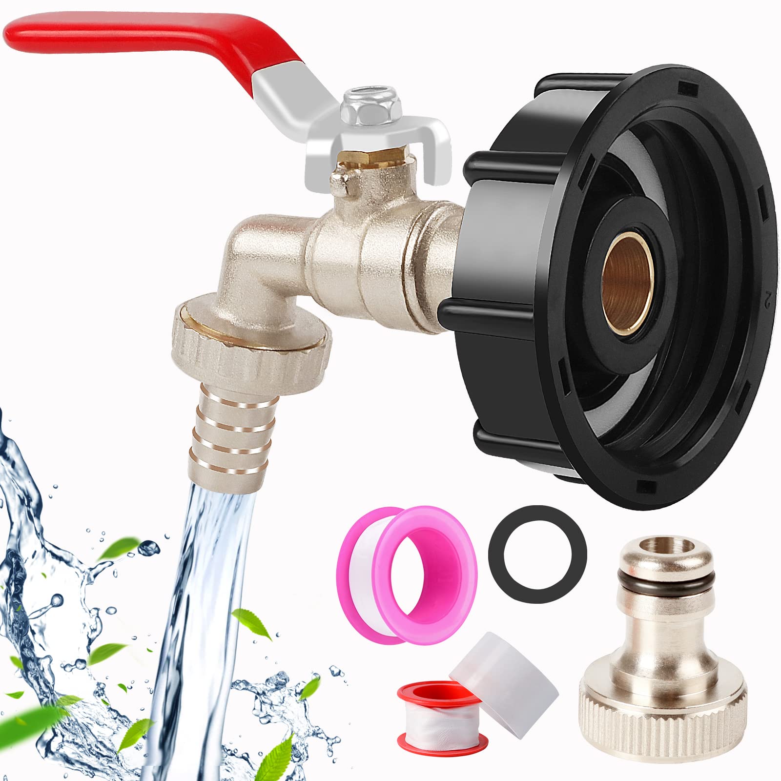 IBC Container Accessories 1/2 Inch Brass IBC Tank Accessories IBC Tank Adapter IBC Valve for S60x6 Water Tank 1000L IBC Adapter Garden Hose Water Tank Hose Connection Replacement for IBC Rain Tanks