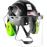 Forestry Safety Helmet Chainsaw Helmet with Polycarbonate Full Clear Visor and Ear Muffs 3 in 1 Forestry Hard Hat