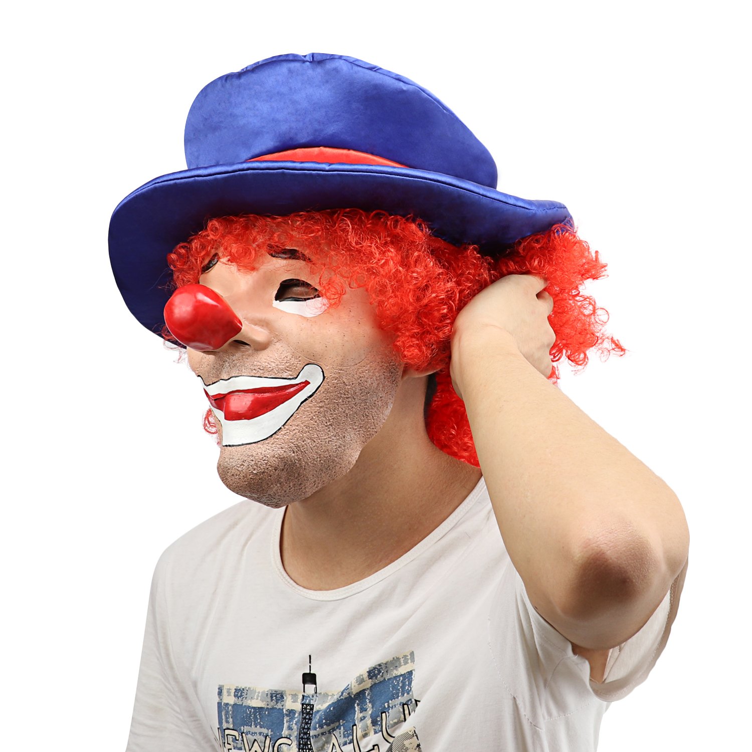 XIAO MO GU Latex Halloween Costume Mask Scary Clown Mask Red Hair Clown Halloween Decorations Masquerade Party